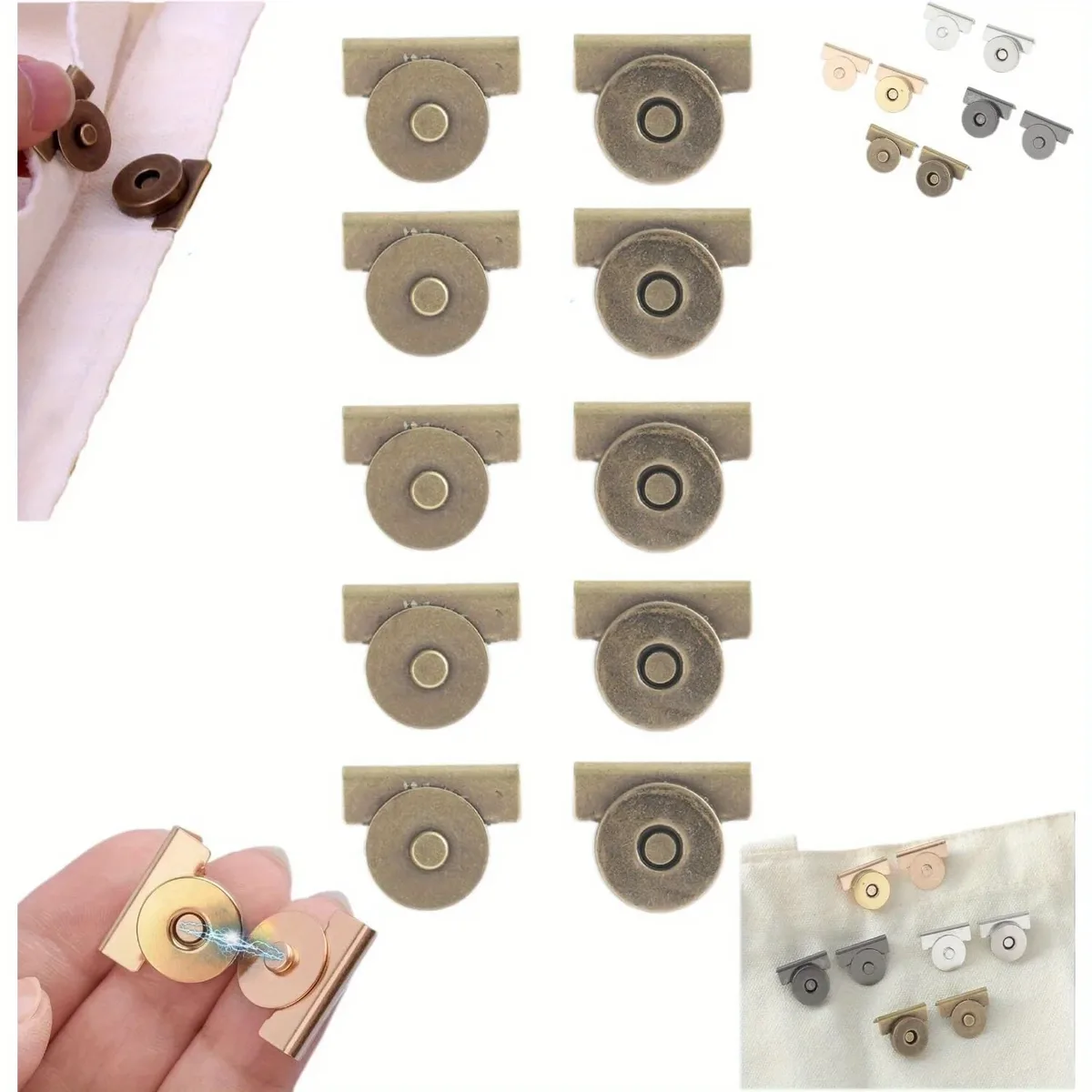 5 paires de boutons à pression en métal, fermoir à boucle magnétique sans couture pour sacs fourre-tout, vêtements et artisanat de bricolage, clip sans couture pour sac à main