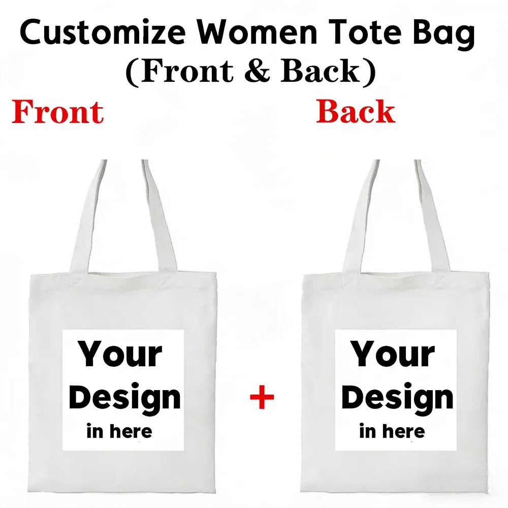 sac fourre-tout en toile de coton personnalisé, impression sur deux côtés, vos images ici, impression de design original, sacs de voyage en toile pour femmes, mode