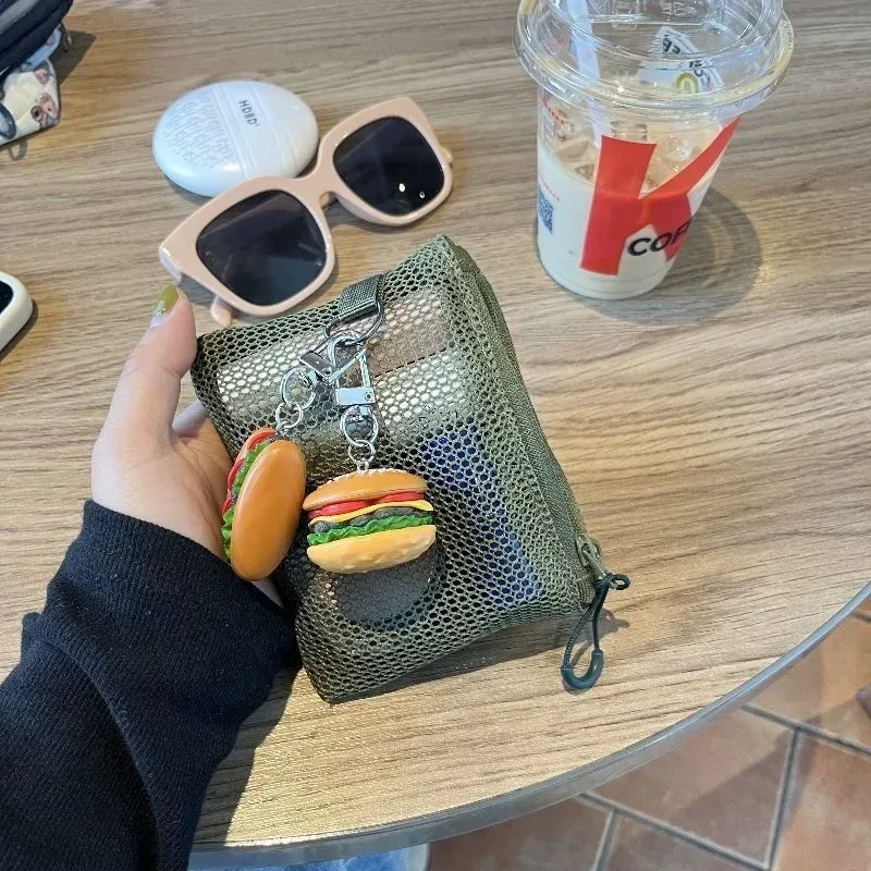 portefeuille court portable en maille, double couche, fermeture éclair, porte-monnaie carré en nylon, porte-carte, sac de rangement de maquillage, nouvelle collection