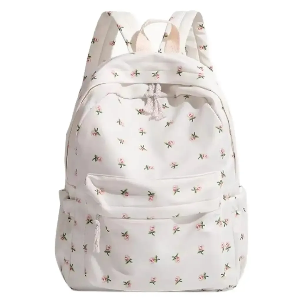 sac à dos scolaire floral blanc pour adolescentes, sac à dos mignon pour femmes, sac à livres en nylon, nouveauté 2026