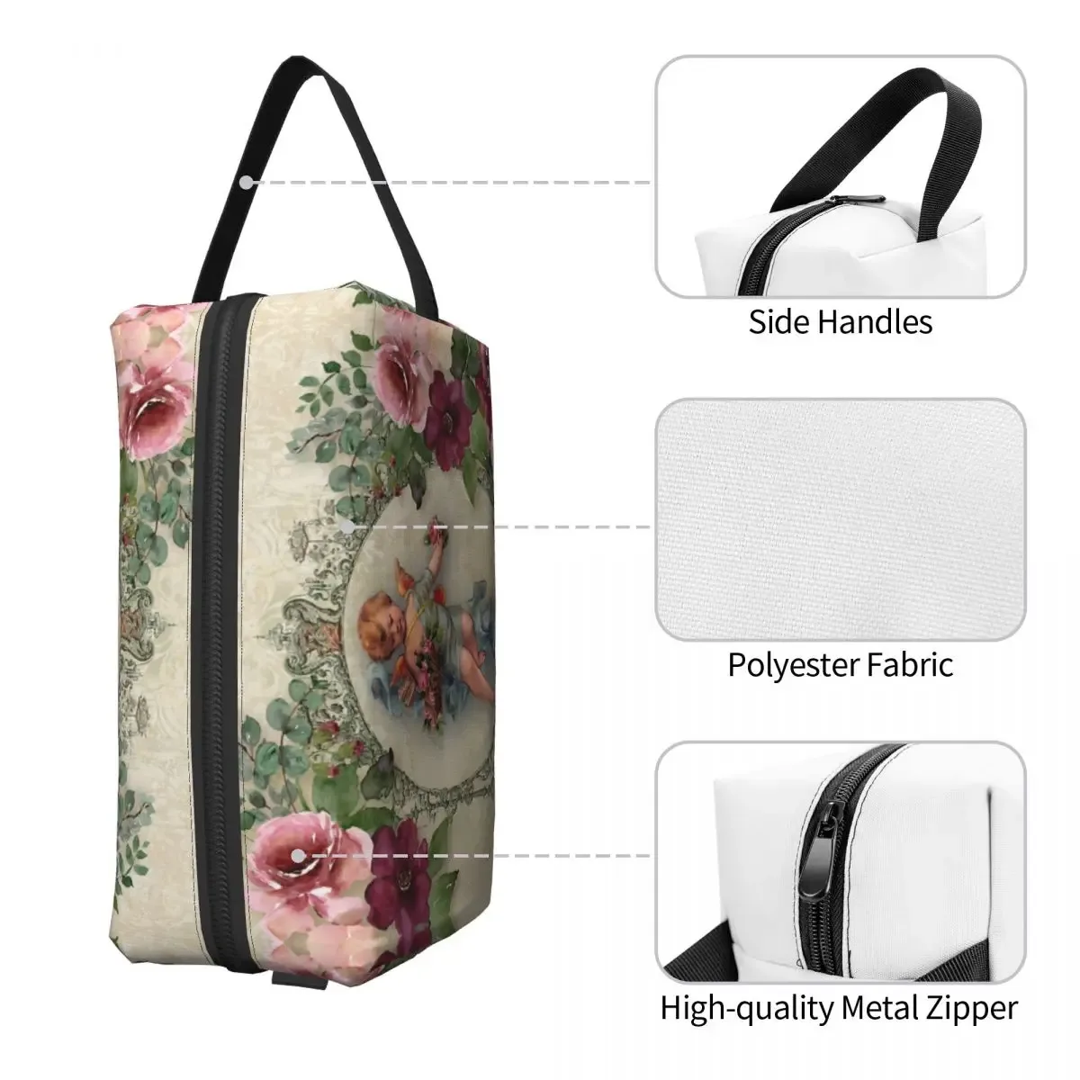 sac à cosmétiques de voyage personnalisé pour femmes, rose vintage, ange victorien, trousse de toilette de maquillage, trousse de rangement de beauté