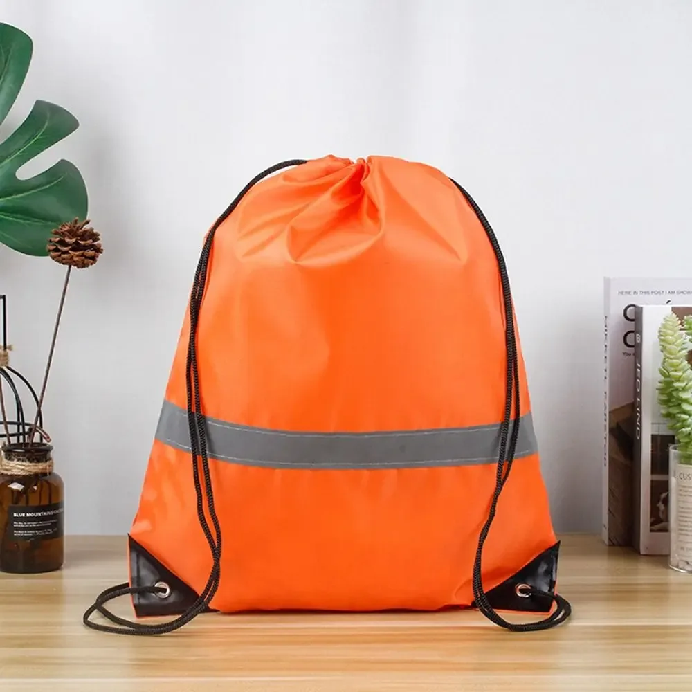 sac à dos de sport à cordon de serrage avec bande réfléchissante, sac à bandoulière en polyester 210d imperméable, couleur unie, portable
