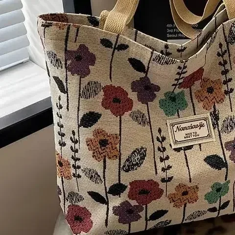 sac à bandoulière simple imprimé floral, sacoches réutilisables de grande capacité, fourre-tout simple et polyvalent