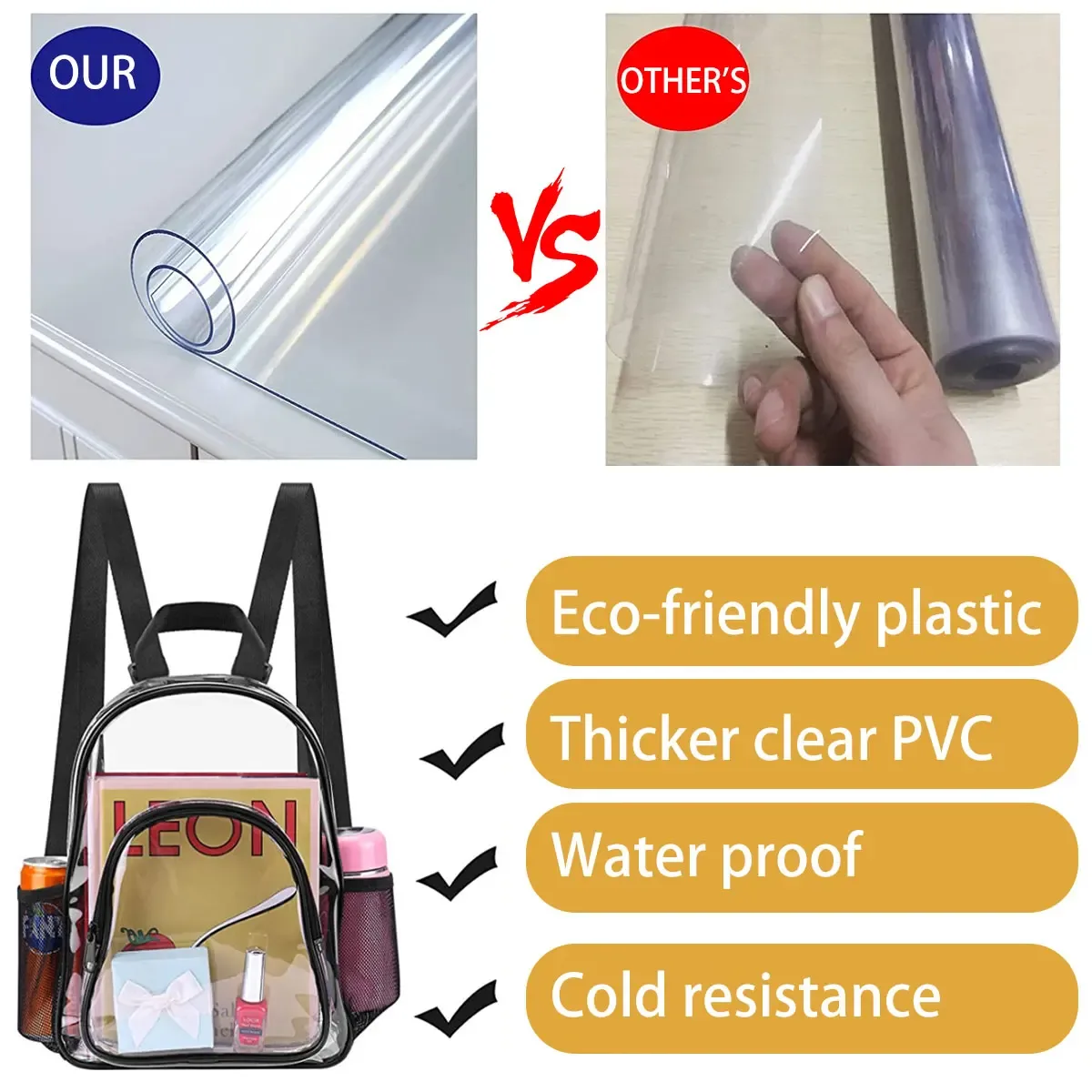 sac à dos transparent en pvc, petit sac à dos transparent durable, portable, léger, mini sac transparent mignon pour le travail, les sports de plein air