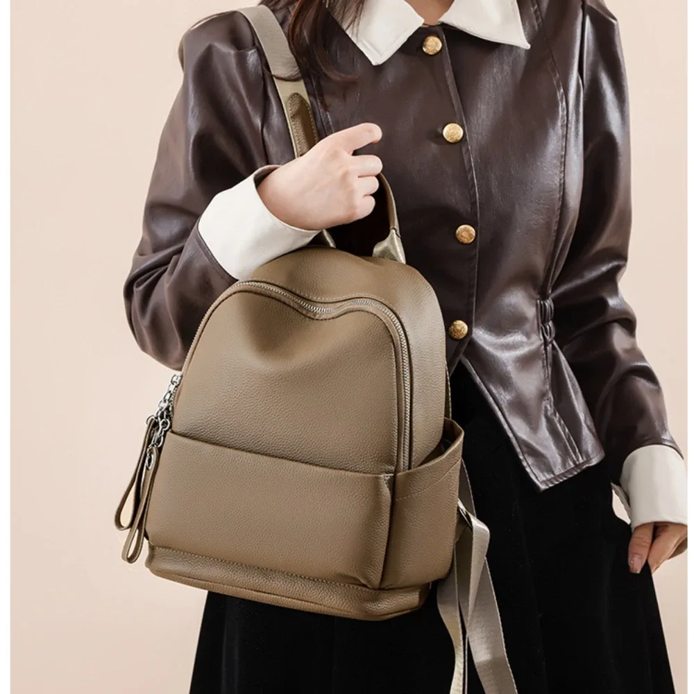 grand sac à dos en cuir de vache souple pour femme, noir, gris, haute qualité, loisirs, affaires, voyage, nouvelle collection