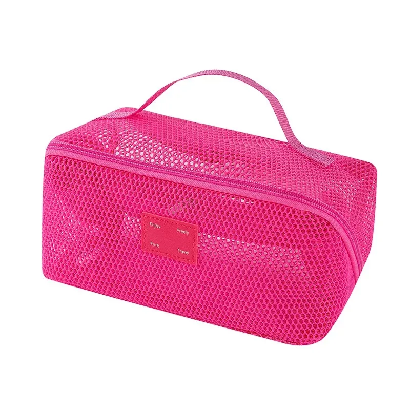 sac de maquillage à main en maille de grande capacité, fermeture éclair, multicouche, maille transparente, sac à cosmétiques, étui de rangement carré