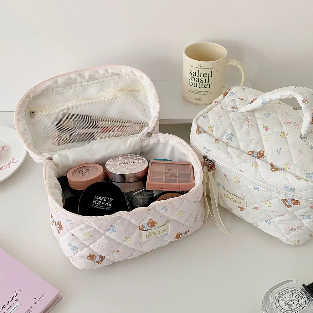 sac de maquillage mignon en forme d'ours, compartiments multicouches, organisateur de cosmétiques avec fermeture éclair, trousse de toilette de voyage portable pour femmes et filles