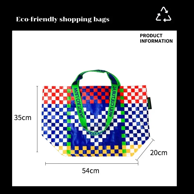 sac de courses tissé en pp, sac à bandoulière à motif à carreaux, fourre-tout réutilisable et étanche, sac à main portable pour voyage et épicerie