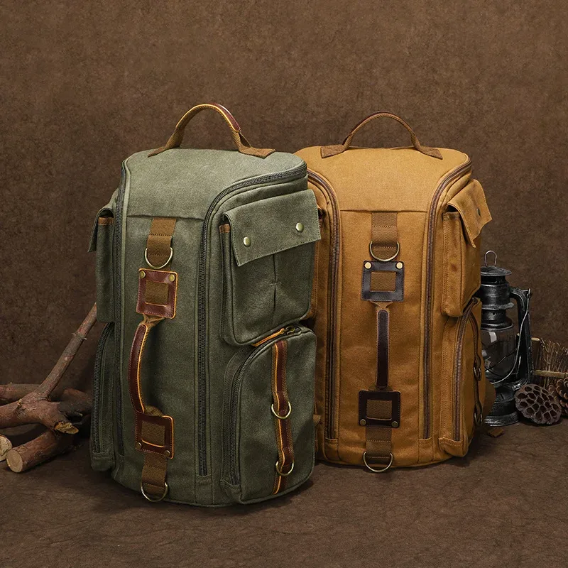 vintage cuir man16 pouces sac à dos pour ordinateur portable toile cirée sac à dos à bandoulière sac à dos de voyage pour hommes femmes