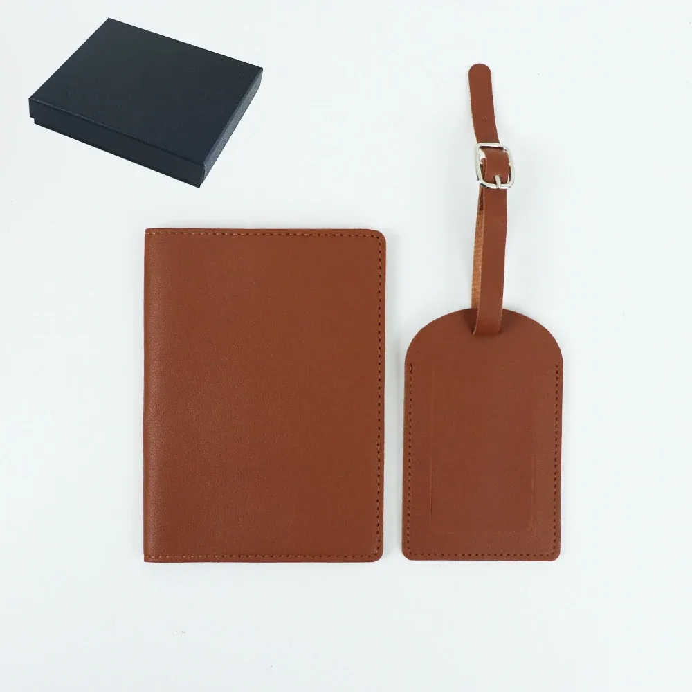 ensemble cadeau de porte-passeport en cuir pu personnalisé avec nom, porte-bagages, porte-cartes multi-fentes, portefeuille grande capacité, porte-passeport
