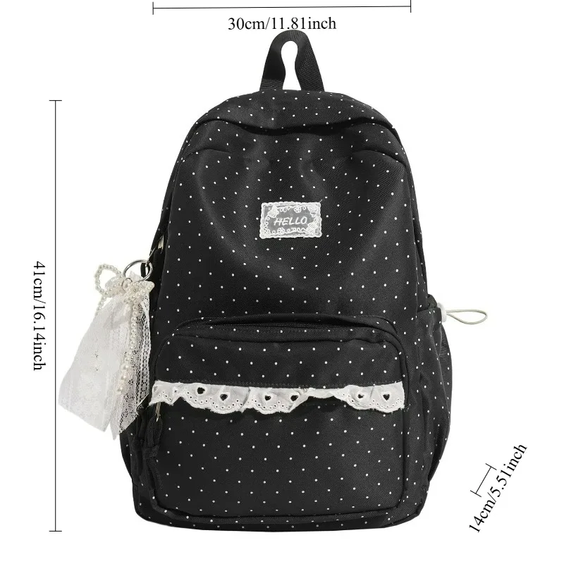 sac à dos en nylon style preppy avec dentelle à pois, sac de voyage léger et décontracté pour étudiante, idéal pour les trajets quotidiens