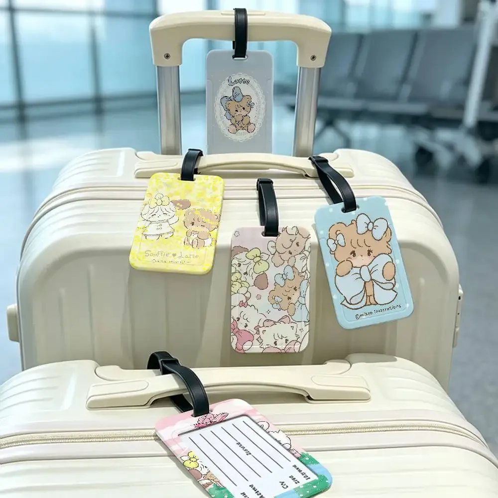 étiquette de bagage portable anti-perte m-mikkos chat mignon, étui de carte d'information en pvc, étiquette de voyage pour valise et sac à dos