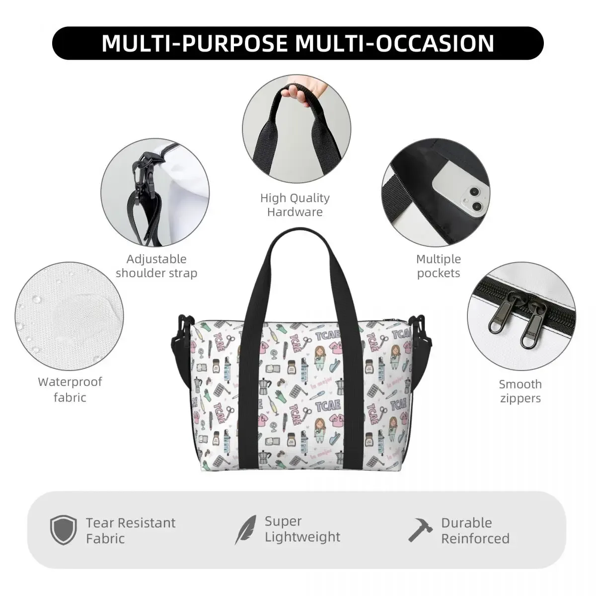 infirmière médecin modèle sac fourre-tout femmes dessin animé impression taches shopper épaule plage salle de sport sac de voyage en plein air taille unique