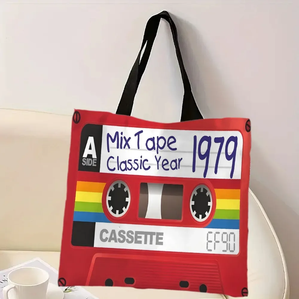 sac à main rétro style mixte vintage cassette ruban design épaule pliable sac à provisions voyage rangement sac fourre-tout pochette rouge