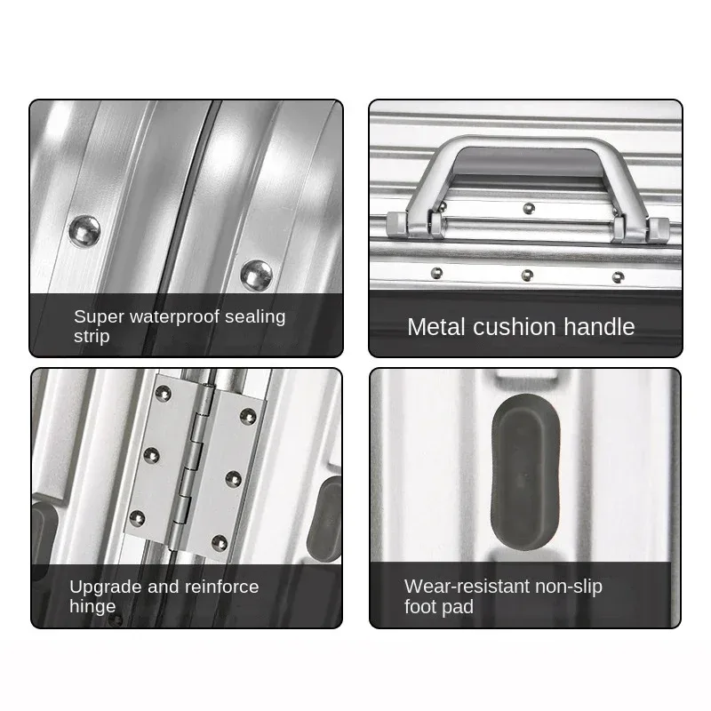 100% valise en aluminium meilleure vente valise de chariot en métal valises sur roues porte-bagages 20/26/30 pouces valises de voyage de cabine