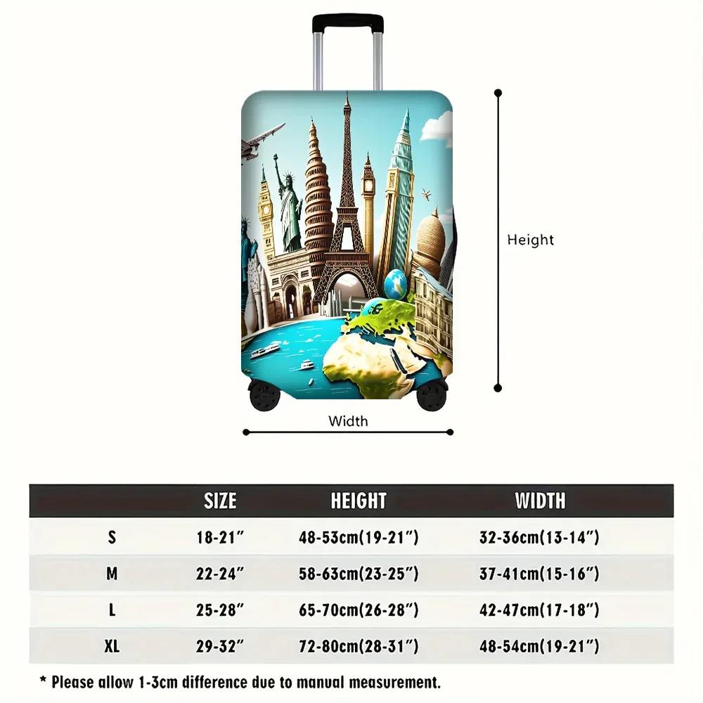 1 housse de bagage imprimée avec des monuments mondiaux, pour bagages de 18 à 32 pouces ; accessoires de voyage vibrants et résistants pour une protection efficace