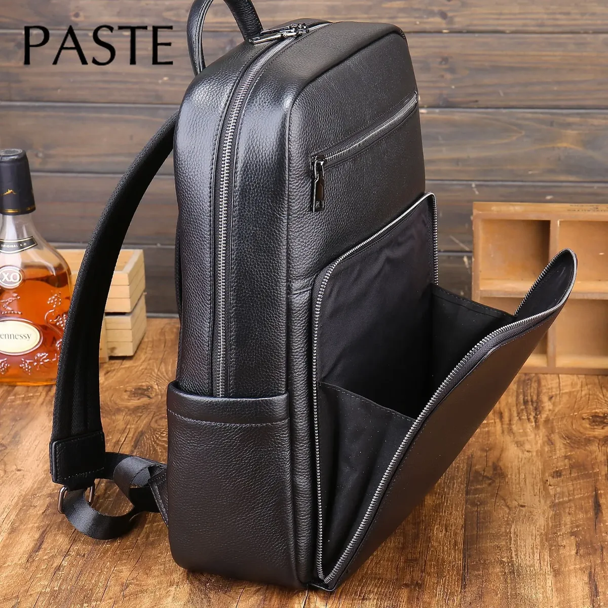 2026 classique 100% cuir de vache hommes sac à dos noir 15.6 pouces ordinateur portable sac d'école affaires grande capacité voyage sacs à dos de luxe