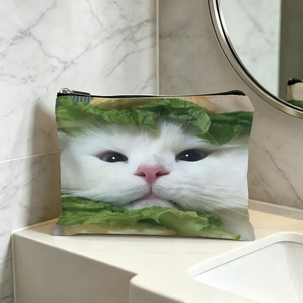 trousse de maquillage en toile motif chat, pochette cosmétique amusante et mignonne pour amoureux des chats avec fermeture éclair, organisateur de toilette portable de voyage pour femmes et filles
