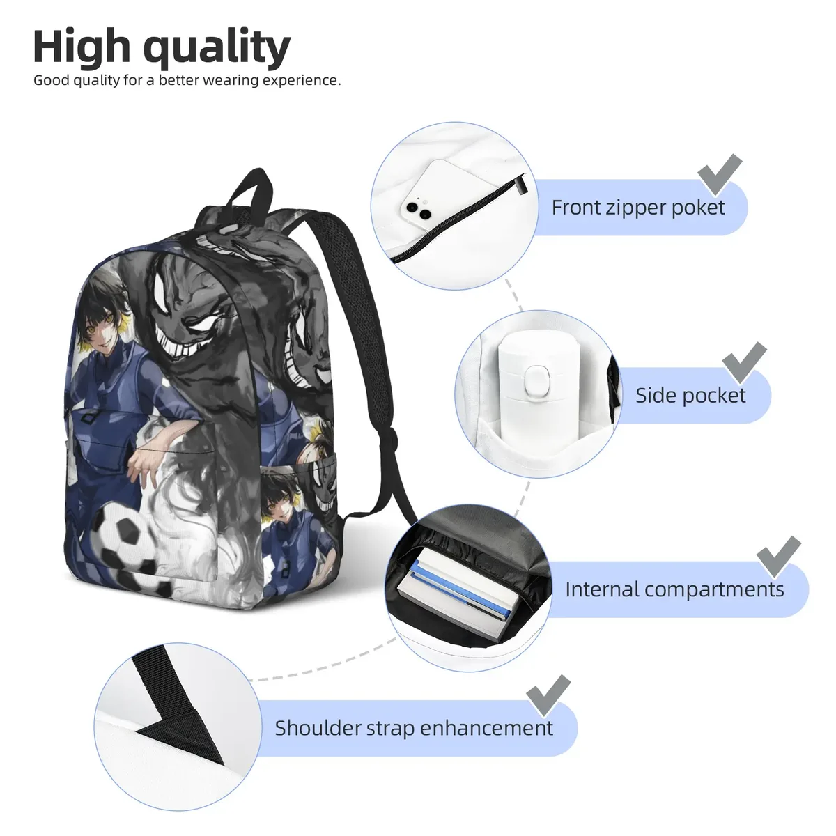 sac à dos blue locks, sacs à dos kawaii, sacs de randonnée pour étudiants, sacs d'école secondaire durables, sac à dos personnalisé