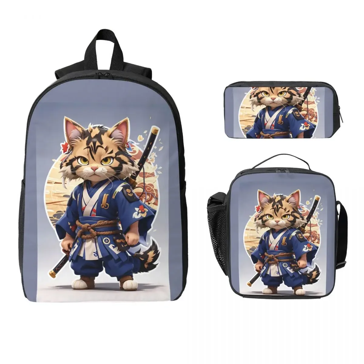 guerrier chats couleur roue sac à dos étudiant garçons filles bookbag sac d'école ordinateur portable sacs à bandoulière 3ps sac à déjeuner isolé trousse à crayons