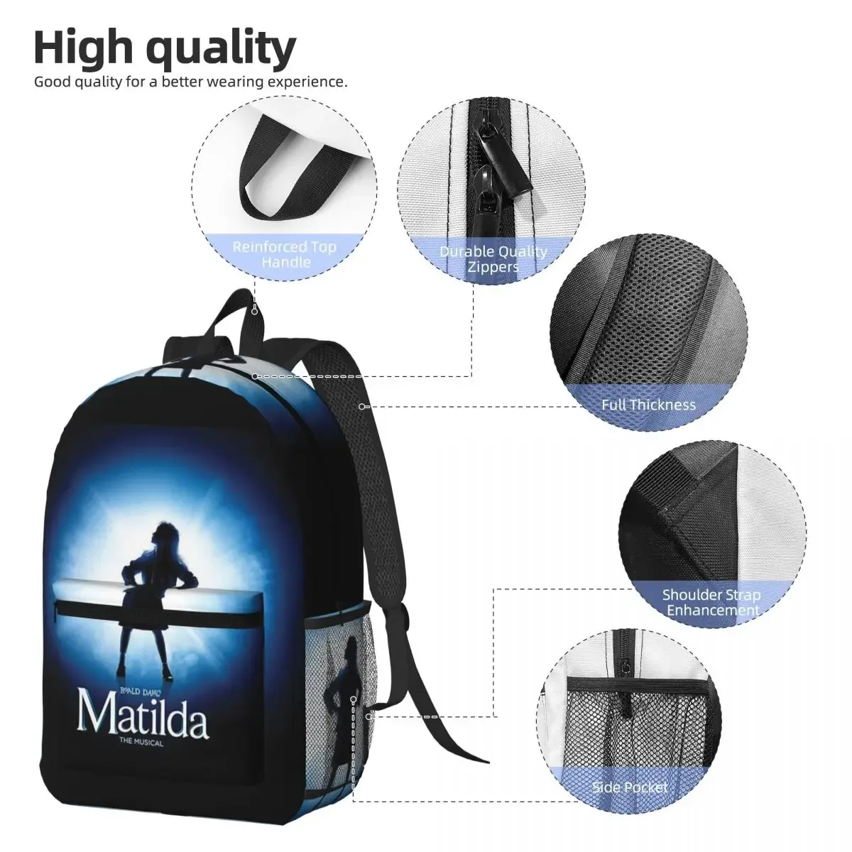 roald dahl matilda the musical sac à dos pour garçons et filles, sac d'école pour enfants, sacs à bandoulière pour ordinateur portable pour hommes et femmes