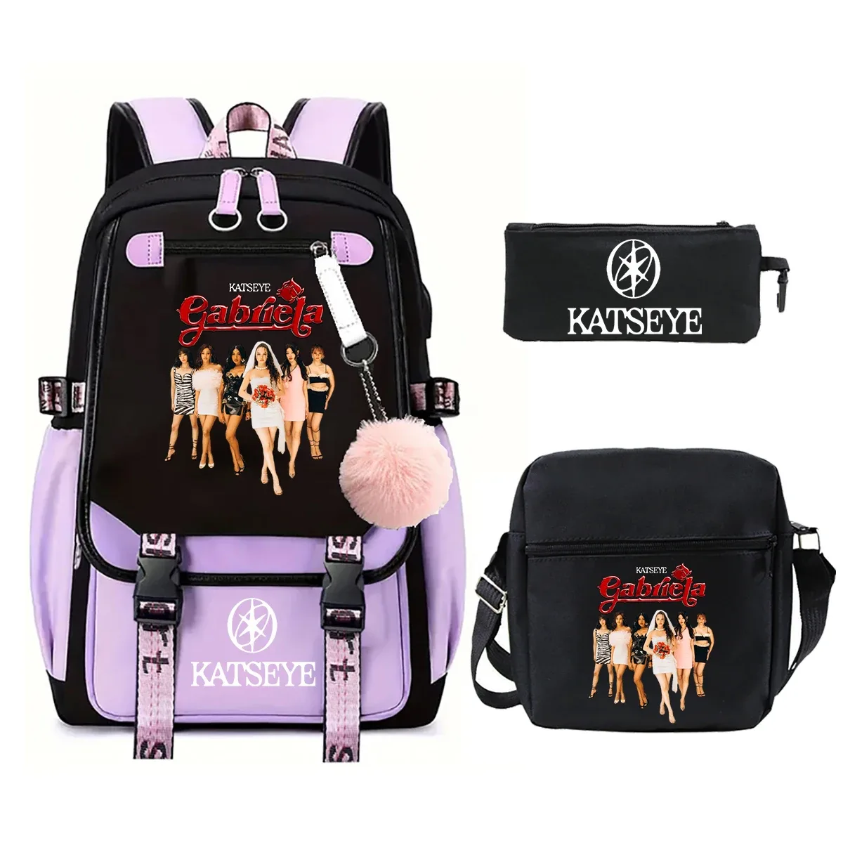 sac à dos katseye pour garçons et filles, ensemble de 3 pièces, sac à bandoulière, trousse à crayons, grande capacité, sac à dos pour étudiants, sac à dos d'extérieur