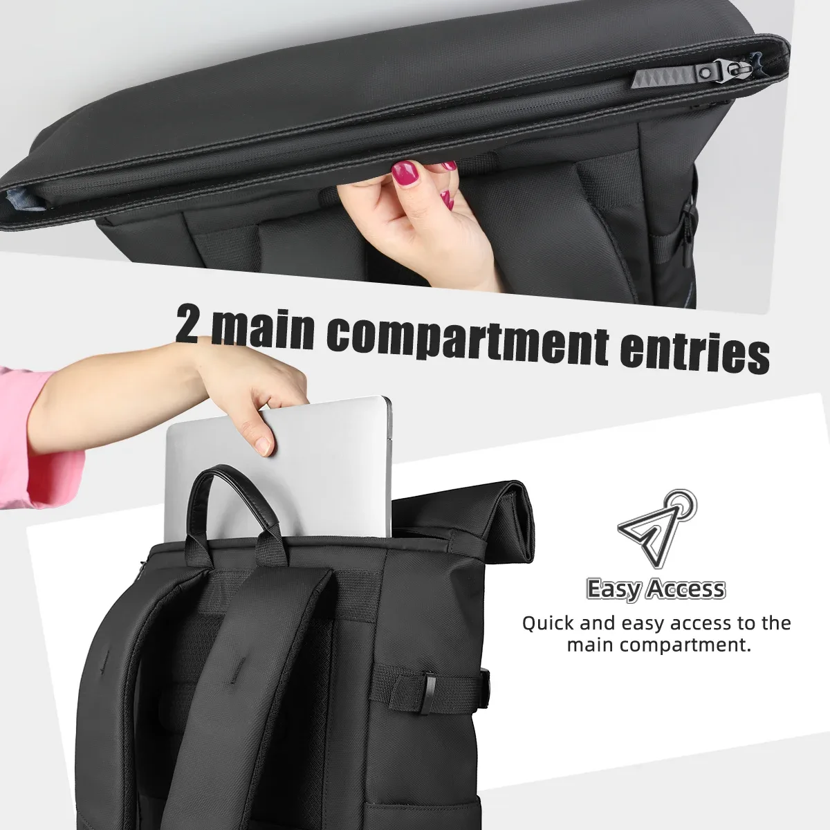 hk – sac à dos de voyage extensible pour hommes, grande capacité, sac à dos de randonnée étanche, sac à dos pour ordinateur portable de 17 pouces, sac d'école pour hommes