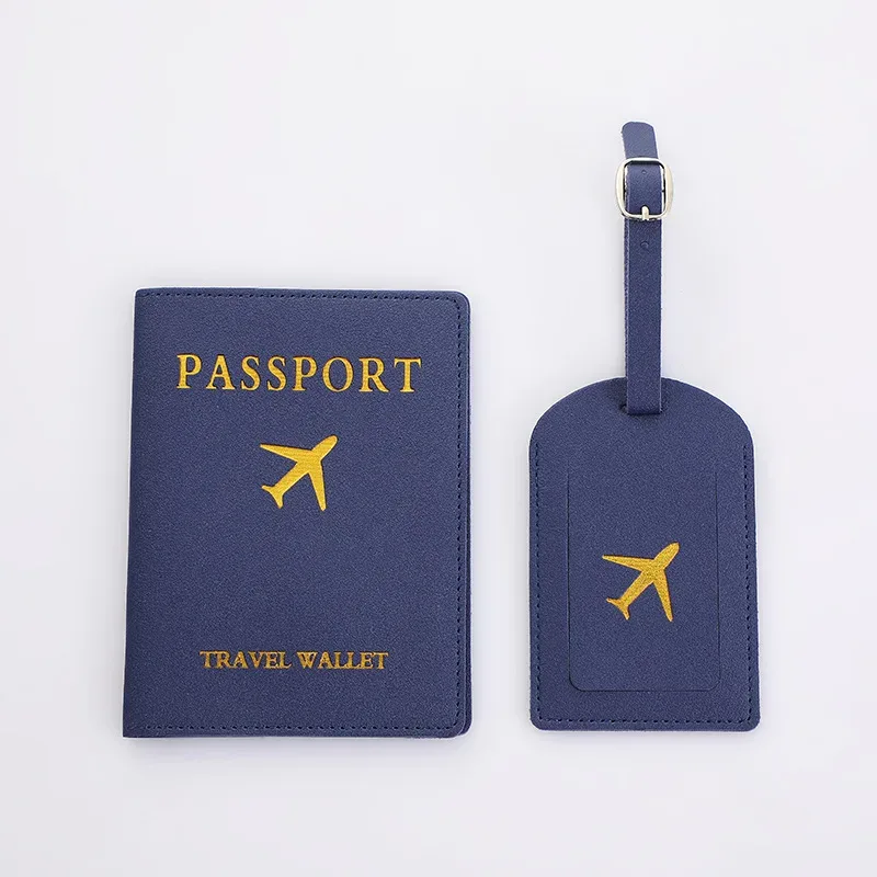 couverture de passeport de voyage en pu, étiquette d'identification de valise, sac d'embarquement, nom, adresse, porte-passeport, 2 pièces/ensemble