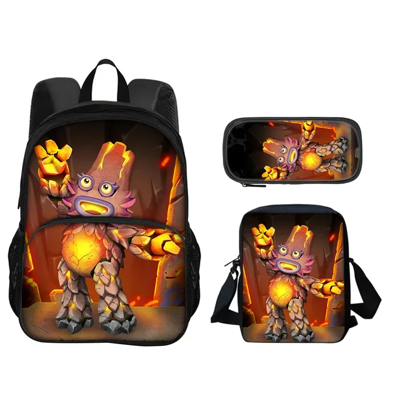 sac à dos my singing monsters, sac à stylos, sac à bandoulière, ensemble de 3 pièces imprimé pour garçons et filles de maternelle et d'école primaire