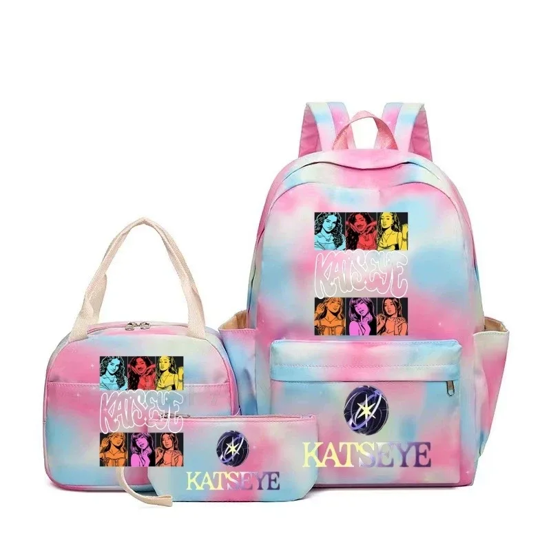 sac à dos grande capacité imprimé katseye amusant, léger, pour l'école, les voyages, décontracté, pour femmes et filles, avec compartiment pour stylos et sac à déjeuner