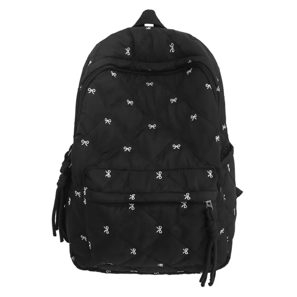 sac à dos léger en nylon avec nœud brodé, style preppy, sac à dos portable pour étudiants, idéal pour l'école et les activités de plein air.
