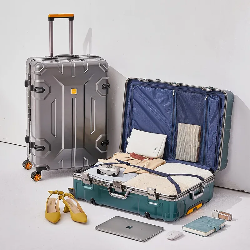 valise à bagages avec cadre en aluminium de grande capacité, sac de voyage à roulettes, valise à roulettes durable et résistante à l'usure de 20 à 28 pouces