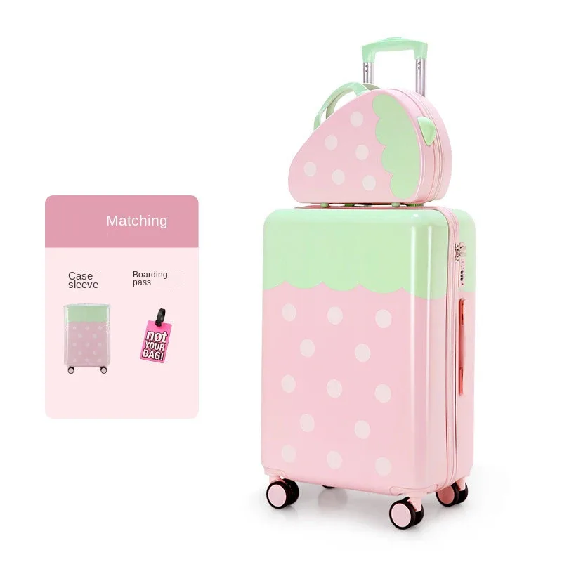 valise fraise 2026 nouveau ensemble de bagages à roulettes en pc, valises de voyage robustes et durables pour étudiants, bagages 20/24/26 pouces pour femmes