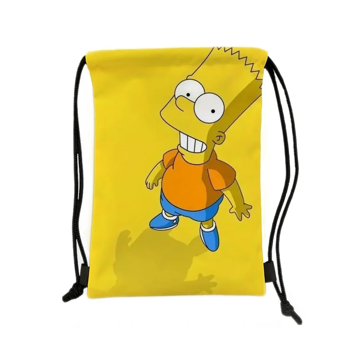 sac à dos de sport à cordon de serrage avec personnage jaune de dessin animé, imprimé garçon sur skateboard, sac de rangement portable pour voyage et shopping