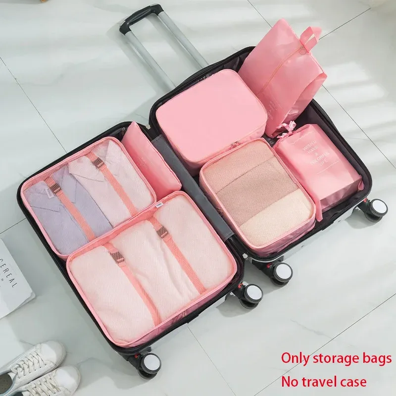 sacs de rangement pour organisateur de voyage, 7 pièces, cube de garde-robe, valise, ensemble de cubes d'emballage, bagages, vêtements, pochette à chaussures pliante