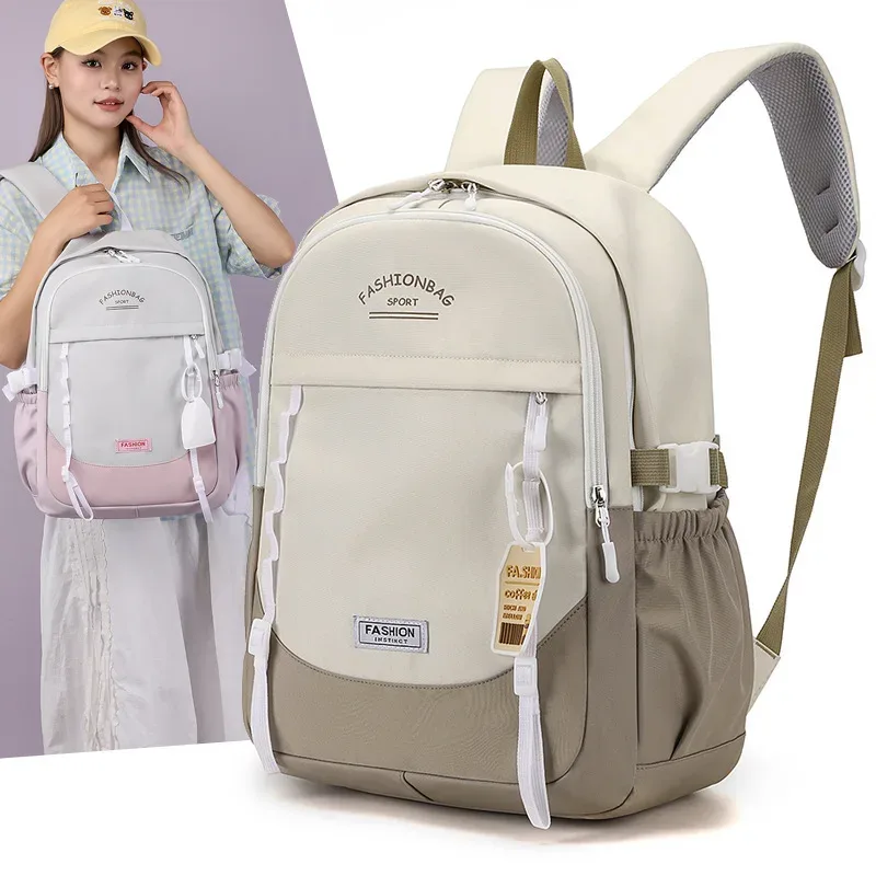 Sac à dos pour collégiennes, Style Ins, collège, lycée, polyvalent, bloc de couleur Double