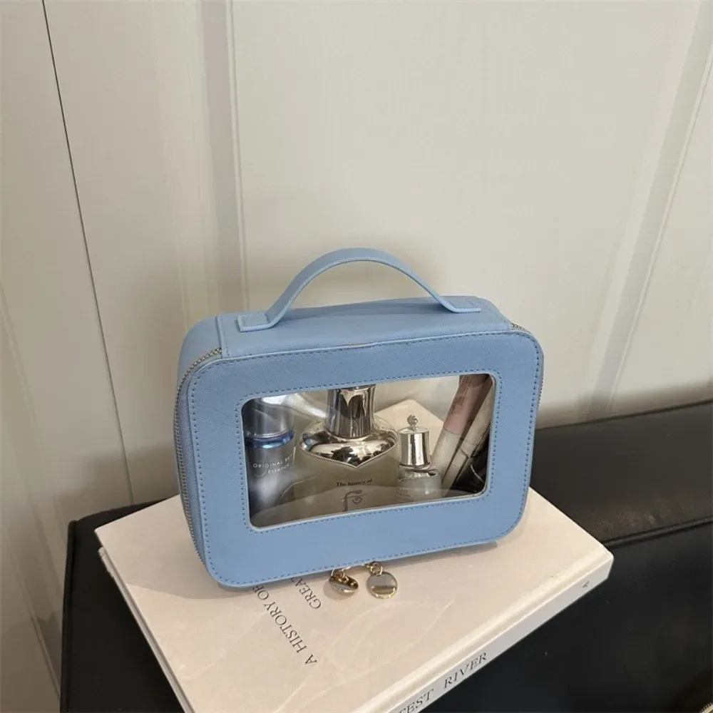 sac de voyage transparent simple en pvc, grande capacité, sac de maquillage, sac carré à poignée, sac à main