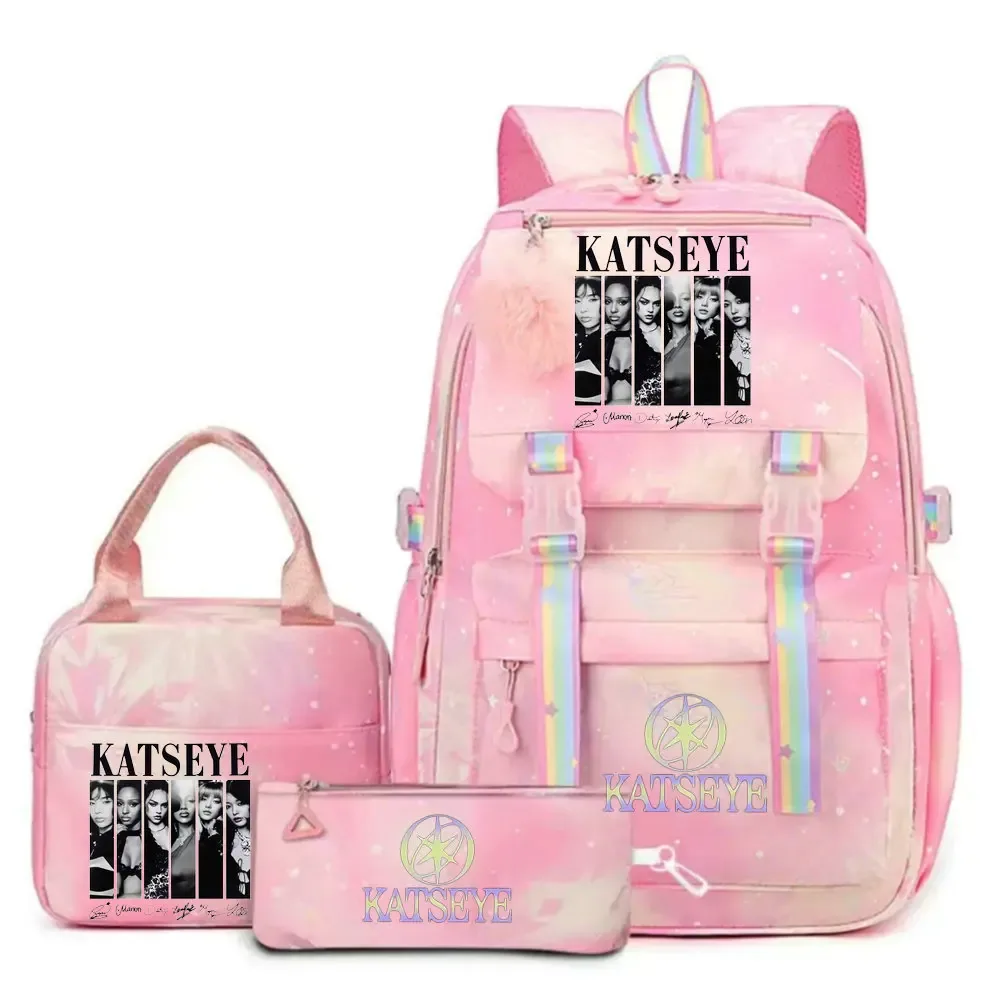 ensemble de sac à dos katseye print avec sac à lunch et trousse à crayons, sac à dos d'extérieur léger et respirant de grande capacité