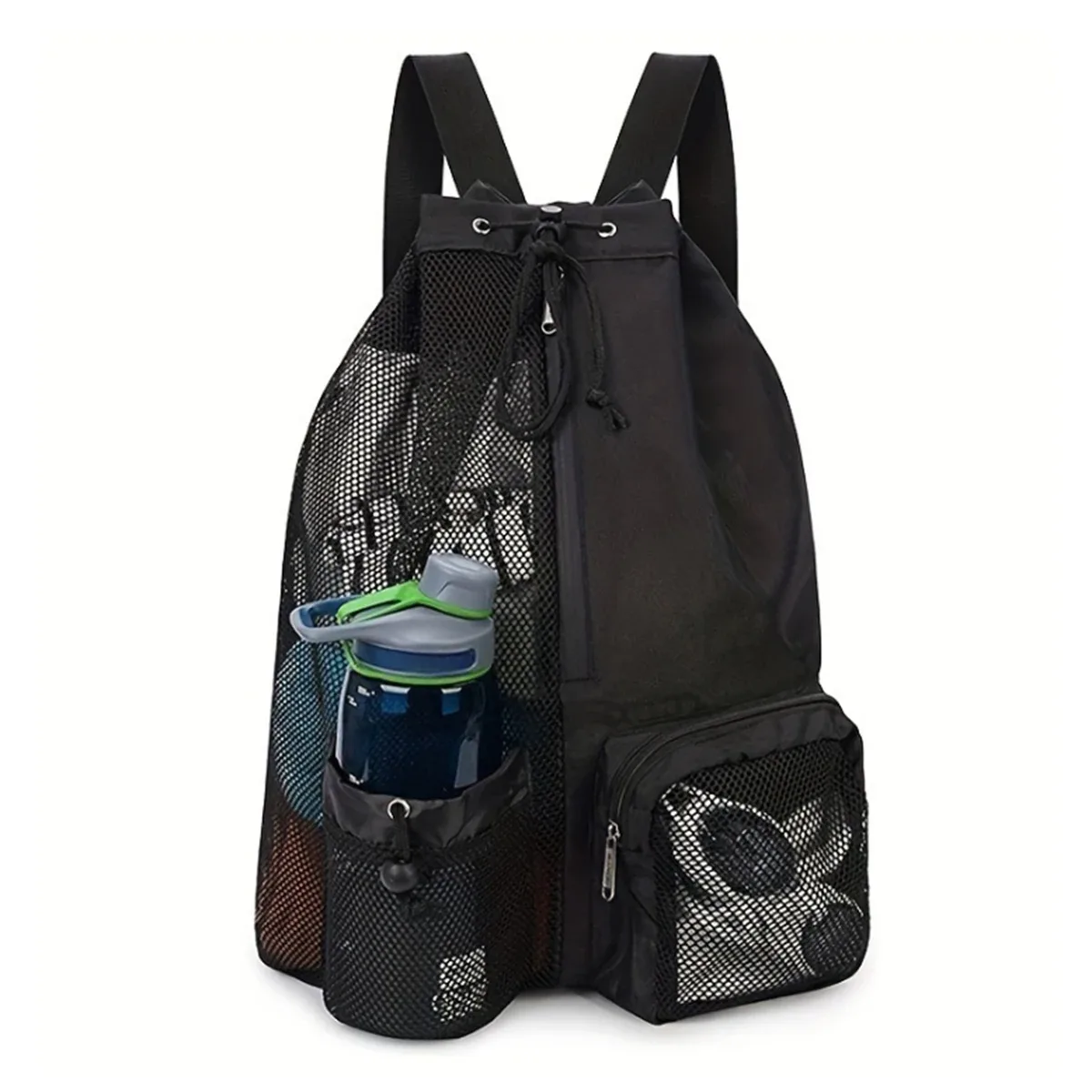 sac à dos de plage extérieur, sac de natation, sac à dos en filet perforé avec cordon de serrage et sac étanche, sac de rangement pour gym, yoga et exercices, 1 ensemble