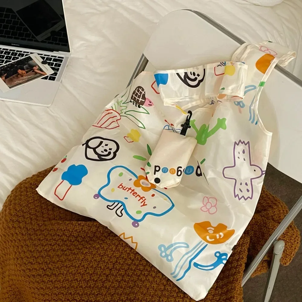 sac de shopping pliable en nylon amusant, sac fourre-tout, sacs de rangement, sac écologique à motif de dessin animé, imperméable, réutilisable, sac de voyage pour femmes