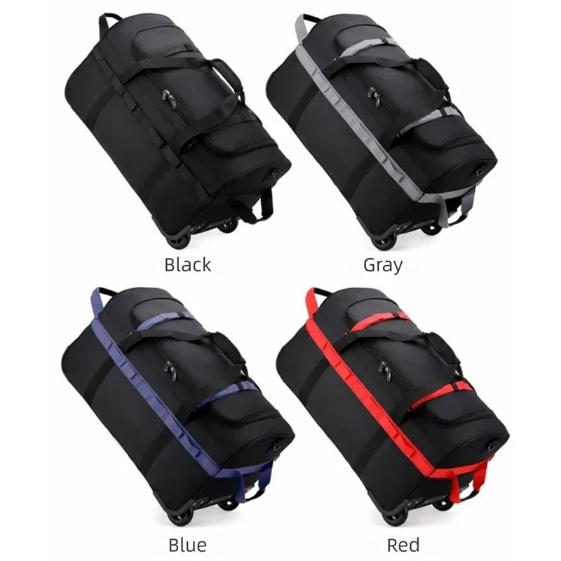 sac polochon à roulettes robuste, bagage roulant pliable et résistant à l'eau avec bandoulière réglable et poches pour voyage et salle de sport
