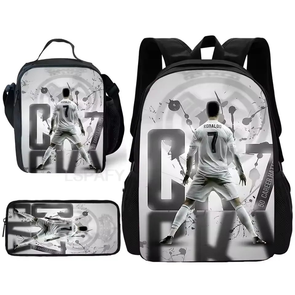 ensemble de sacs à dos 3 pièces à motif cr7 soccer star – sac à dos décontracté de grande capacité avec pochette et sac fourre-tout assortis, parfait pour le quotidien