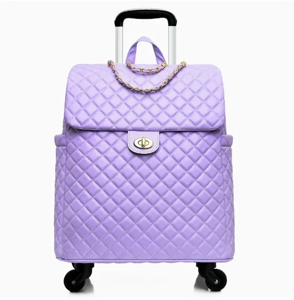 valise de voyage en cuir pu pour femme, motif diamant, étanche, taille cabine 20 pouces, sac à roulettes avec roues pivotantes