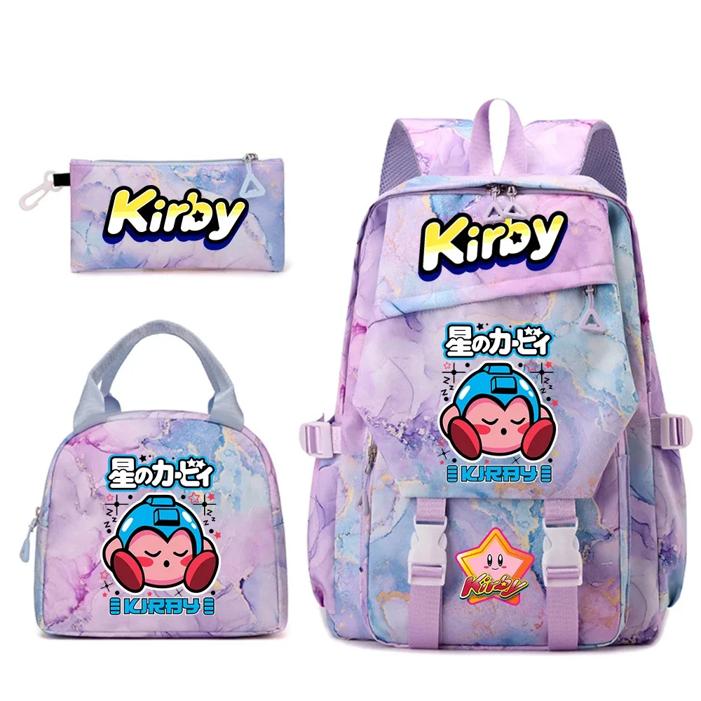 ensemble de sacs à dos pour étudiantes avec imprimé kirby, sac à déjeuner et trousse à crayons, sac à dos scolaire léger