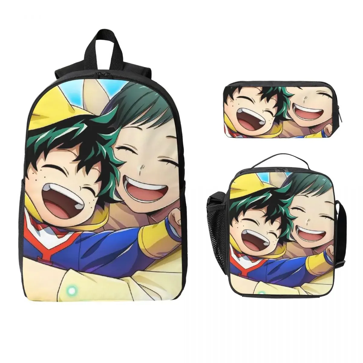 my hero academia – sac à dos pour étudiants, garçons et filles, cartable d'école, sacs à bandoulière pour ordinateur, sac à déjeuner isolé 3ps, trousse à crayons