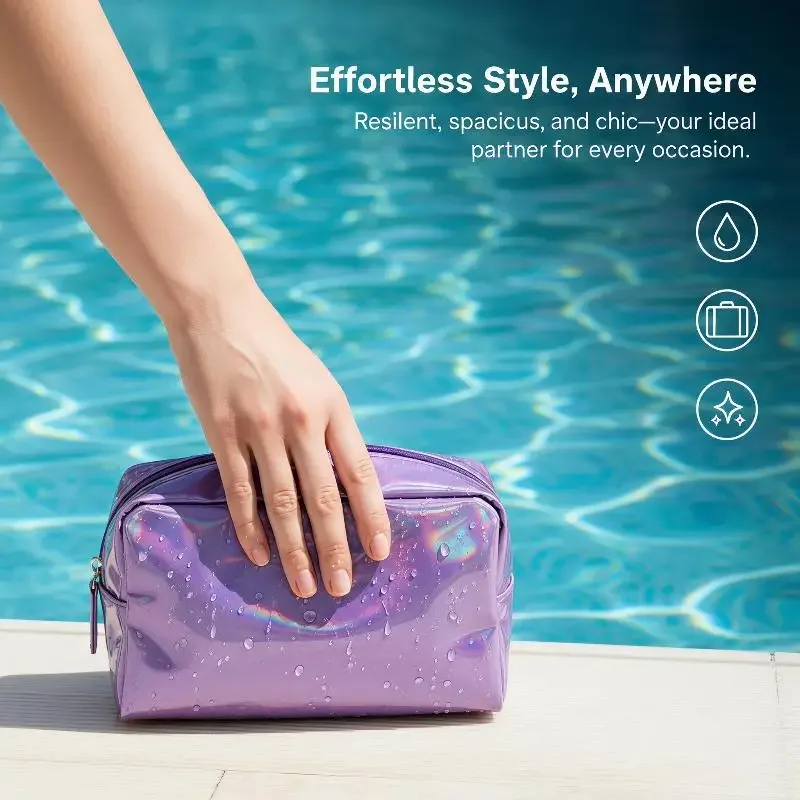 Sac cosmétique laser couleur unie, étanche, portable, pour rangement de produits de toilette, sac cadeau maquillage, pochette de maquillage, organiseur de cosmétiques de voyage