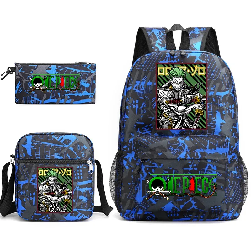 ensemble de sacs à dos pour étudiants imprimés one piece zoro, avec sac à bandoulière et trousse à crayons, pour enfants et adolescents, pour l'école, les voyages, légers