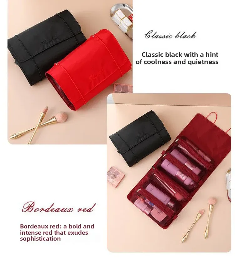 sac de maquillage détachable 4 en 1, grande capacité, pliable, organiseur de cosmétiques de voyage, rangement pour articles de toilette avec poignée