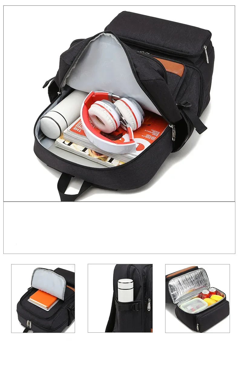 sac à dos isotherme noir pour ordinateur portable, sacs isothermes, compartiment usb, sacs à dos étanches, randonnée en plein air, sac à lunch isotherme, mode