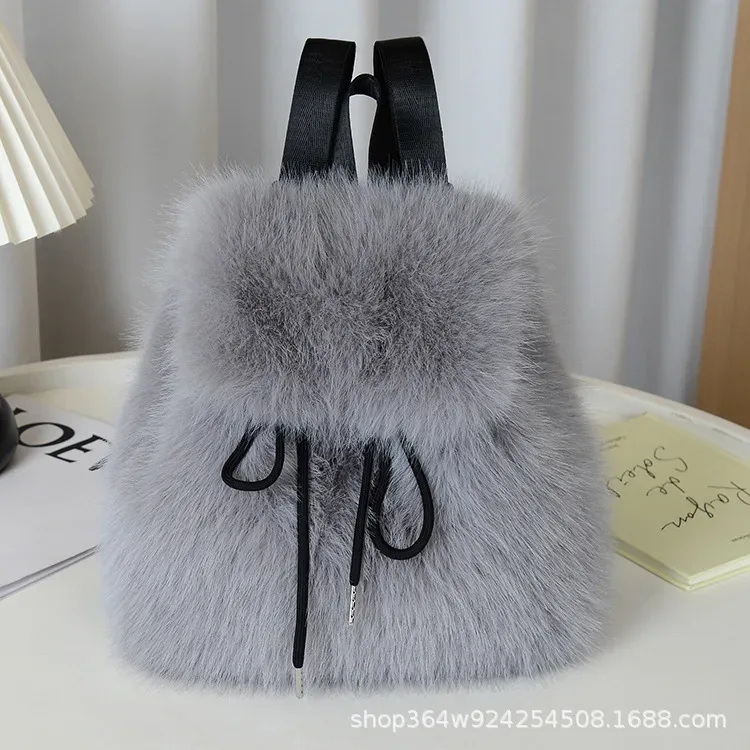 y2k sac à dos en peluche femmes petit mignon cordon léopard moelleux sac solide doux polaire sac à dos hiver chaud fausse fourrure mini sac à dos